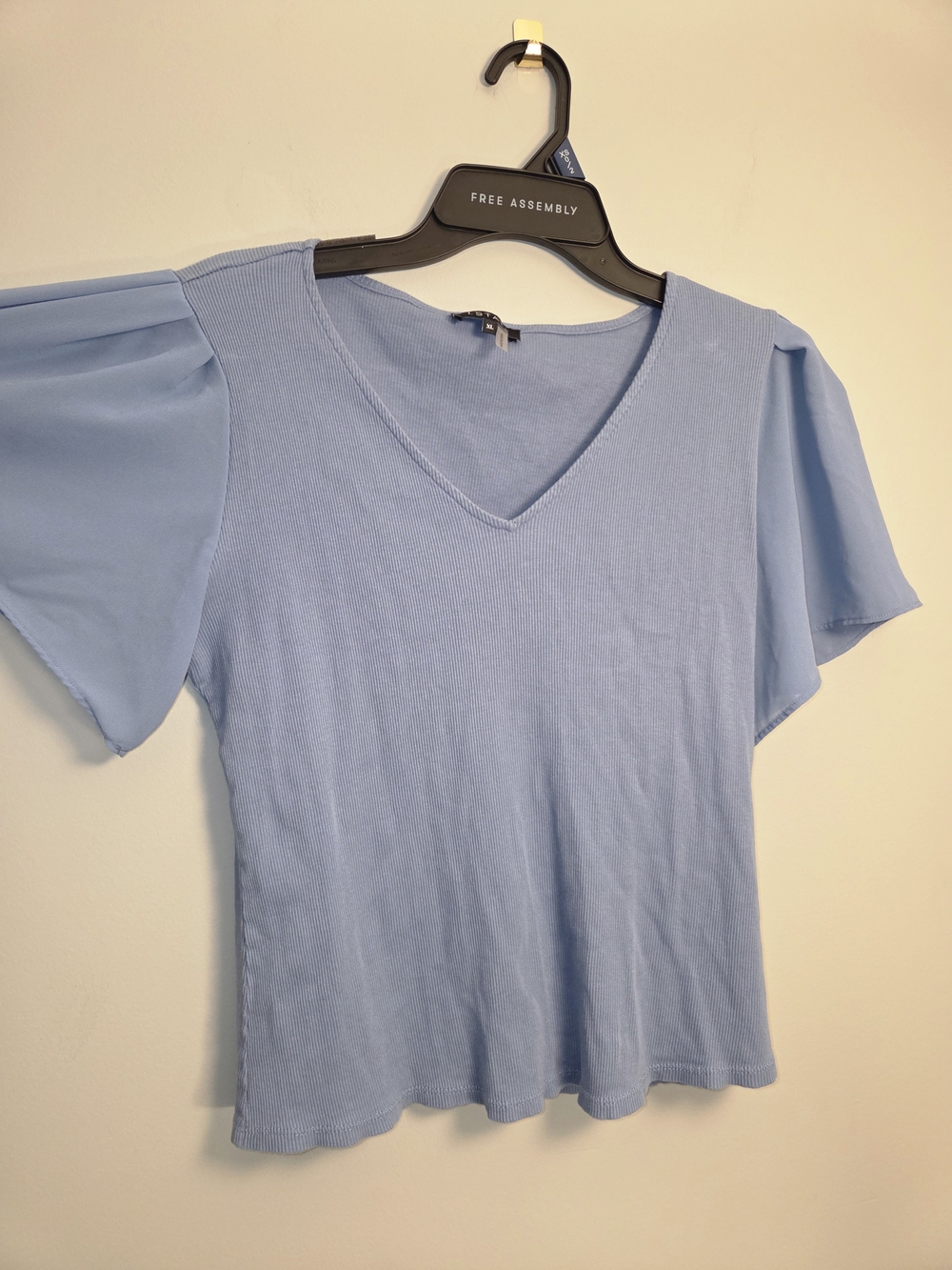 1. State Light Blue V-Neck Short Flutter Sleeve Top